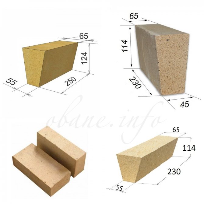 Tailles et types de briques en argile réfractaire