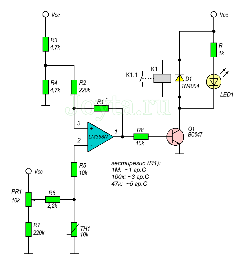 Circuit de thermostat sur le LM358